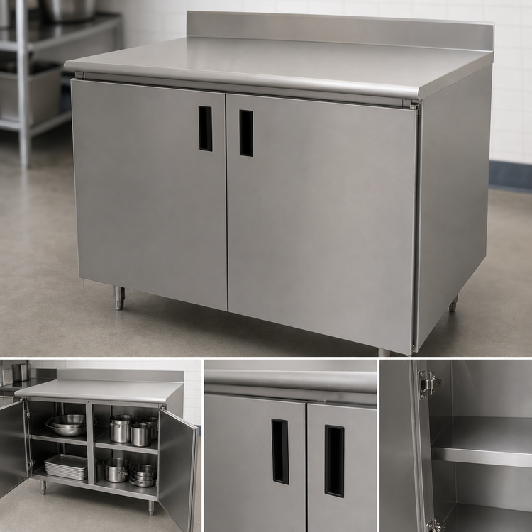 Product image #3 for Advance Tabco Special Value Series Enclosed Work Table with Cabinet Base and Hinged Doors, 120 in. W x 30 in. D, Stainless Steel Top