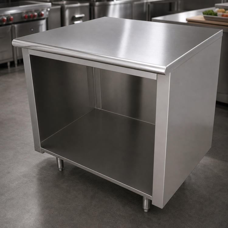 Product image #3 for 108 Inch x 36 Inch Open Front Cabinet Base Stainless Steel Work Table with 14-Gauge 304 Top