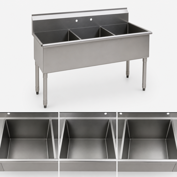Product image #3 for Eagle Group Three-Compartment Utility Sink, 73-3/8 In. x 28 In., No Drainboards, 16 Gauge 304 Stainless Steel