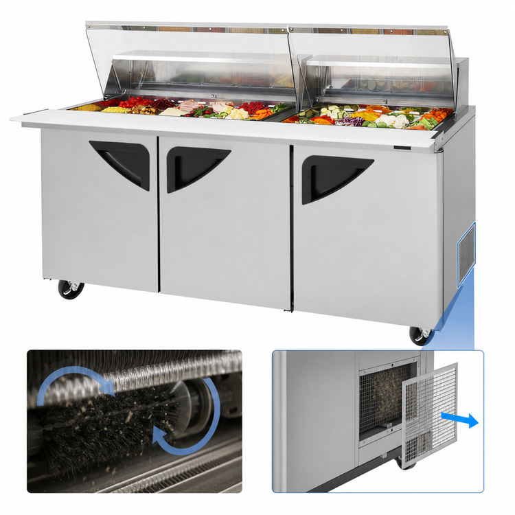 Product image #3 for Turbo Air Super Deluxe 72-5/8-Inch 3-Section Mega Top Sandwich/Salad Prep Table with Clear Lids