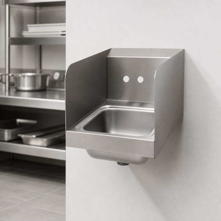 Product image #3 for Advance Tabco Special Value Series Wall-Mounted Hand Sink with 7-3/4 Inch Side Splashes, 9 x 9 x 5 Bowl, 304 Stainless Steel