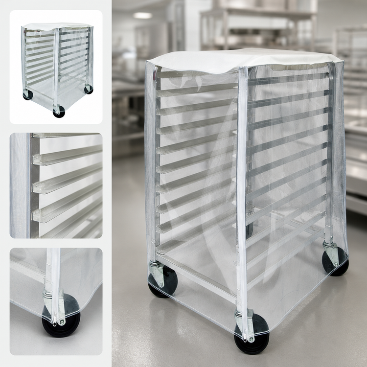 Product image #3 for Winco Clear PVC Half-Height Sheet Pan Rack Cover for 10-Tier Racks