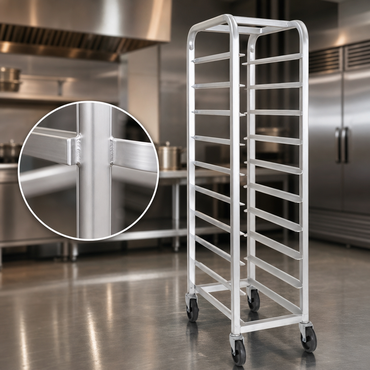 Product image #3 for Lifetime Tough Extra Heavy-Duty Aluminum End-Load Platter Rack for 12.5-Inch Platters, 9 Capacity, 64-Inch High, with 5-Inch Swivel Casters