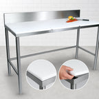 Thumbnail image #3 for John Boos TC102A Poly Top Trimming Table, 108 x 30 Inches, 3/4-Inch Reversible HDPE Top, 6-Inch Backsplash, Stainless Steel Base
