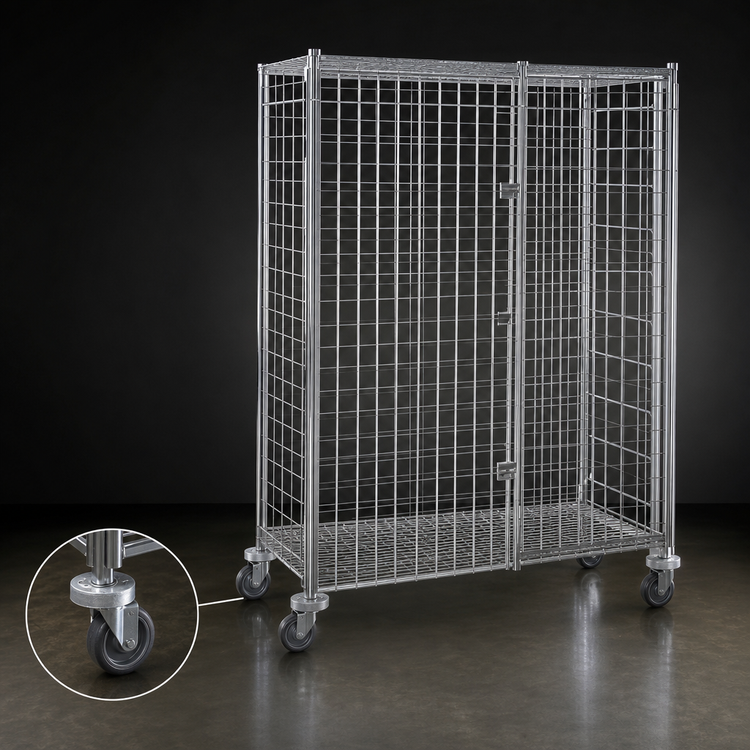 Product image #3 for Metro Super Erecta qwikSLOT Mobile Chrome-Plated Wire Security Cage, 52-3/4 W x 27-1/4 D x 68-1/2 H, No Intermediate Shelves
