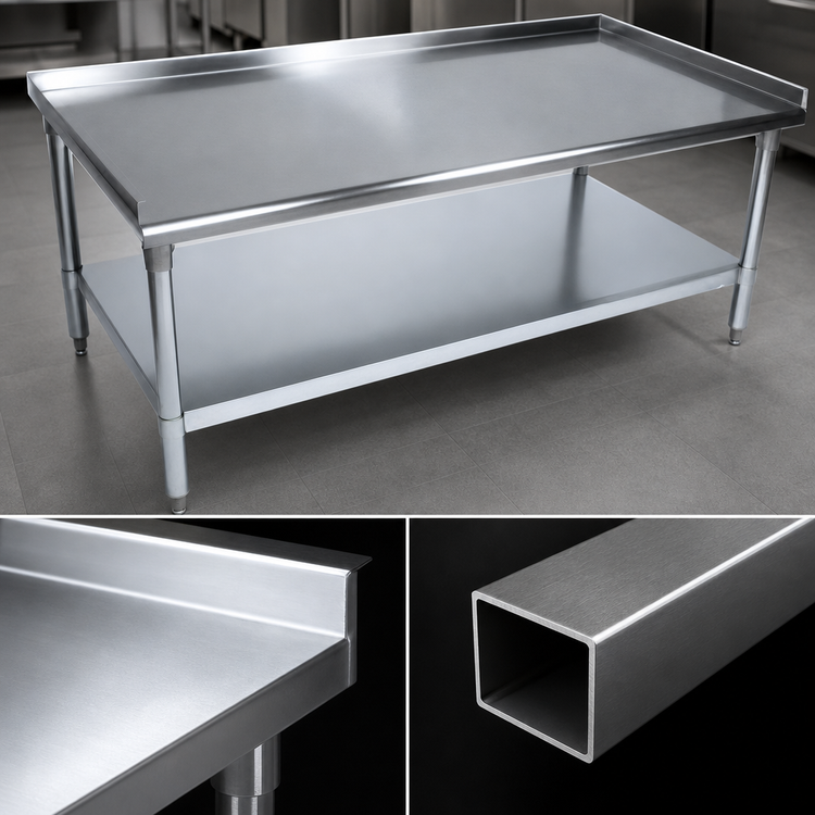 Product image #3 for BK Resources Stainless Steel Equipment Stand with Adjustable Undershelf and 2-Inch 3-Sided Riser, 37 x 30 x 26 Inches