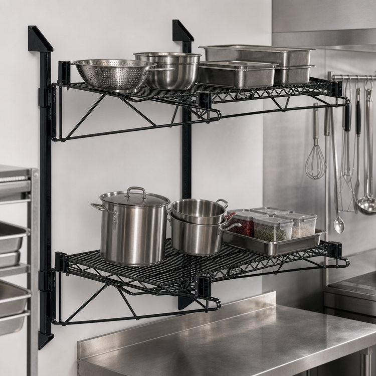 Product image #3 for Wall-Mount Cantilever Double-Shelf Unit with Two 54 x 24 Inch Shelves