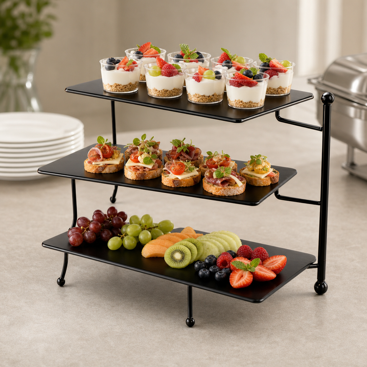 Product image #3 for American Metalcraft 3-Tier Rectangular Foldable Buffet Display Stand, Black