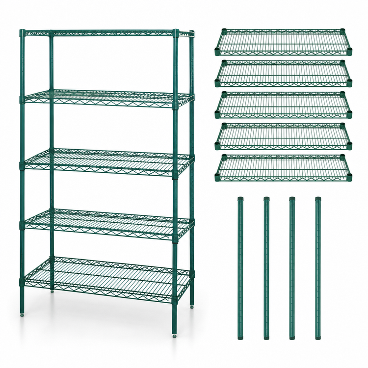 Product image #3 for Quantum 60-Inch W x 14-Inch D x 54-Inch H Stationary Wire Shelving Starter Kit, 5 Shelves, Green Epoxy Finish