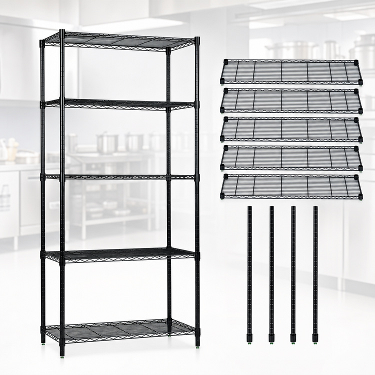 Product image #3 for Quantum 54 x 18 x 54 Inch Black Epoxy Antimicrobial Wire Shelving Starter Kit with 5 Shelves