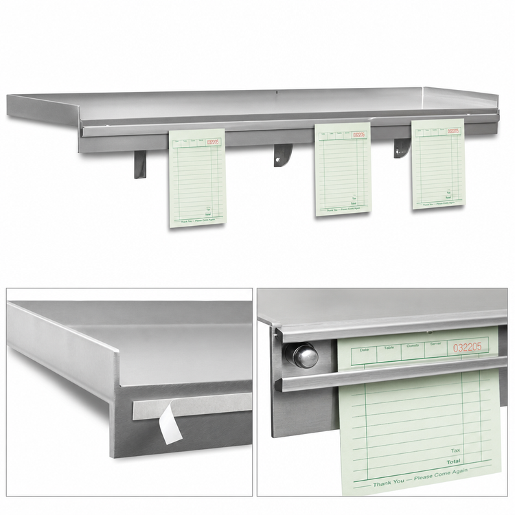 Product image #3 for Snap-n-Slide Wall-Mounted Shelf with Ticket Rail, 60 x 12 Inches, 16/430 Stainless Steel