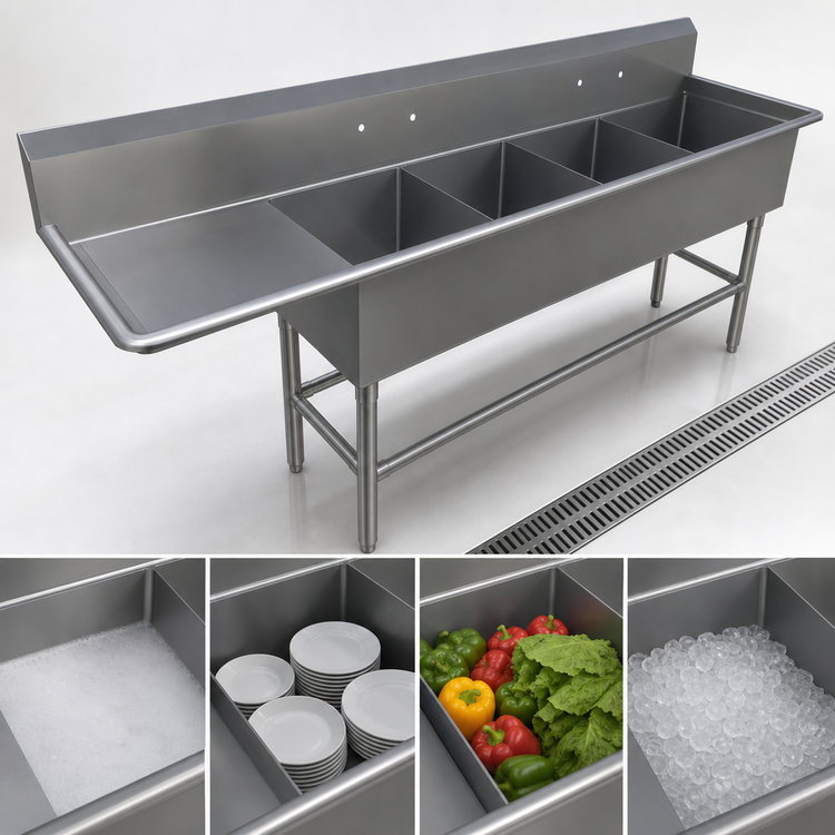 Product image #3 for John Boos Pro-Bowl 4-Compartment Sink with Left Drainboard, 12-Inch Deep Bowls