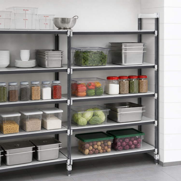 Product image #3 for Cambro Camshelving Elements XTRA 5-Tier Solid Stationary Add-On Shelving Unit, 18 x 36 x 84 Inches, Speckled Gray