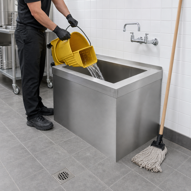 Product image #3 for Advance Tabco 9-OP-34 Floor Mounted Stainless Steel Mop Sink with 48" x 24" x 12" Bowl
