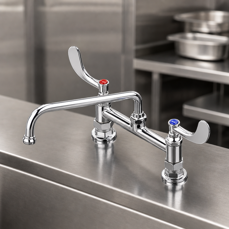 Product image #3 for Double Deck-Mount Pantry Mixing Faucet with 12-Inch Swing Nozzle and 8-Inch Adjustable Centers