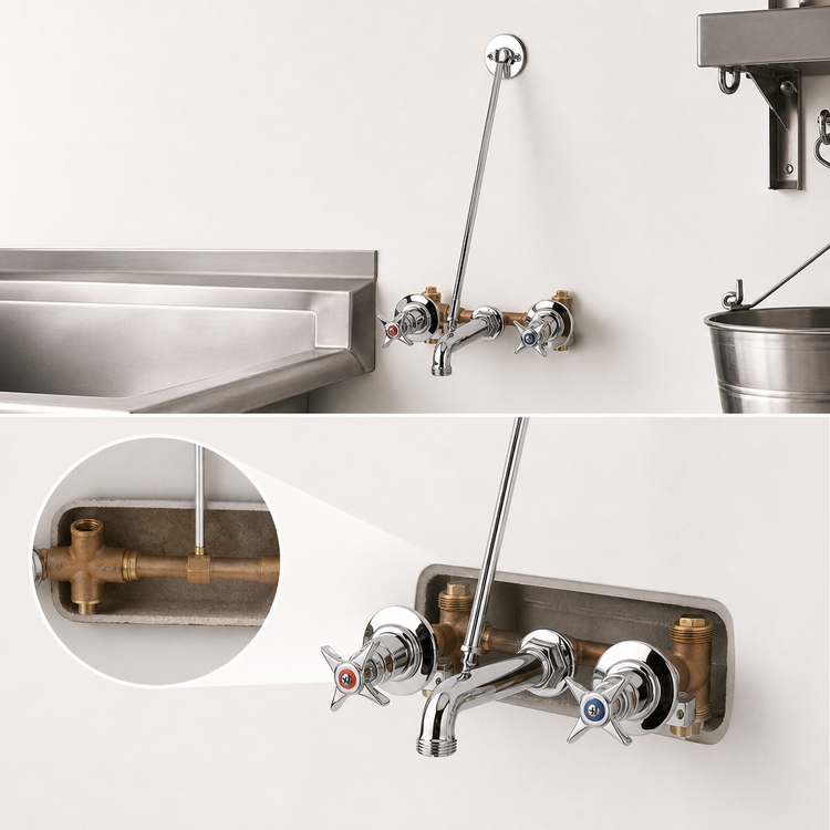 Product image #3 for T&S Brass Wall-Mount Service Sink Fitting with Concealed Bypass Mixing Valve, 8-Inch Centers, Vacuum Breaker Nozzle and Pail Hook