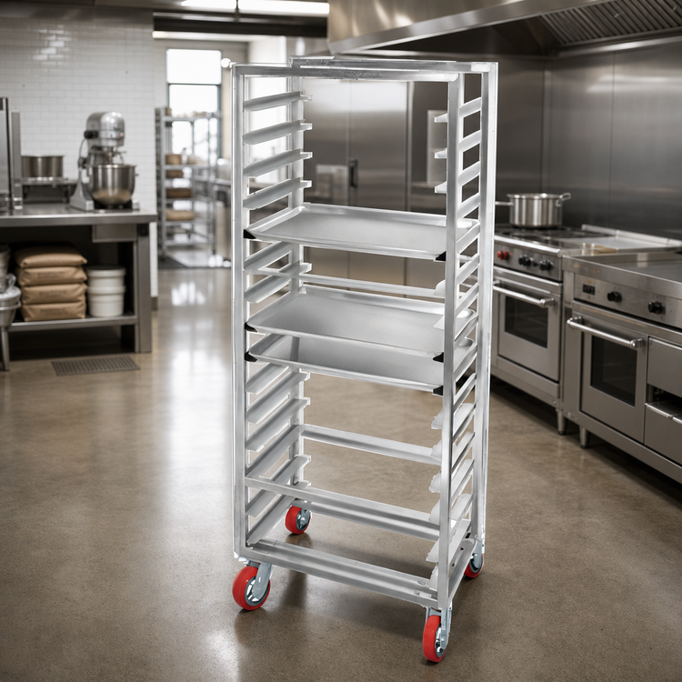 Product image #3 for Lifetime Tough Extra Heavy-Duty Side Load Aluminum Bun Pan Rack with Casters, 20-Pan, 29" x 18" x 70"
