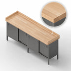 Thumbnail image #3 for John Boos EBSW7R43-30132 132-Inch Maple-Top Enclosed Base Work Table with Sliding Doors, 4-Inch Coved Riser, Stainless Steel Base