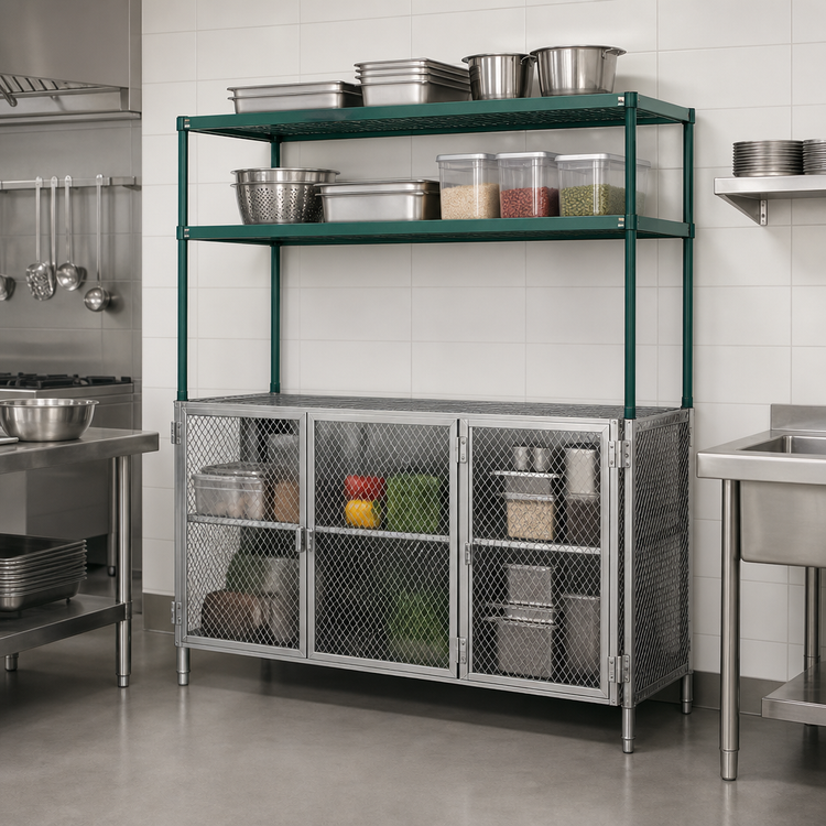 Product image #3 for Metro Super Erecta Pro Food Locker Housing Unit with 2 Overhead Shelves, 72 x 24 x 74 Inches