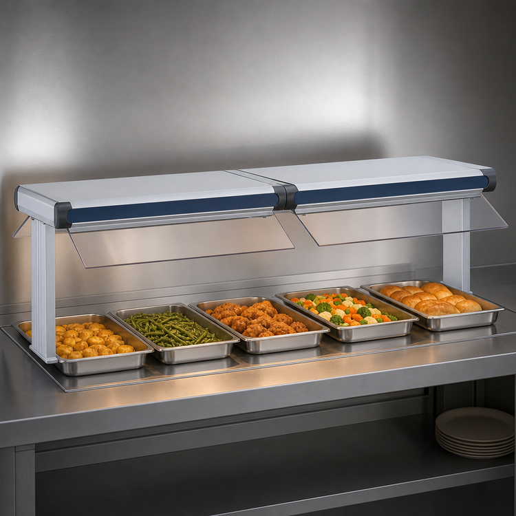 Product image #3 for Hatco Glo-Ray Designer Dual Infrared Strip Heater, 33-1/2-Inch Wide, 6-Inch Spacer, 900 Watt, Aluminum, with 14-Inch Stands