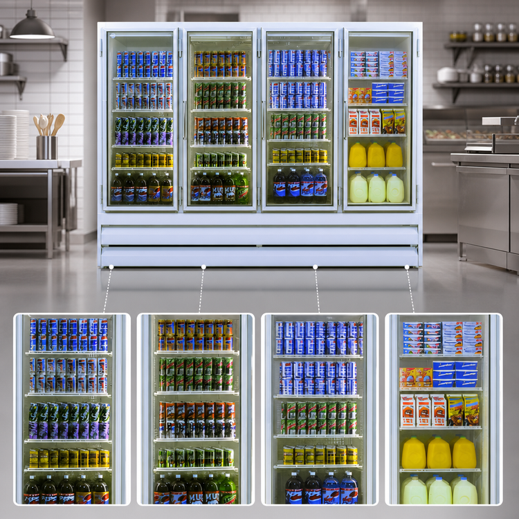 Product image #3 for Howard-McCray 4-Section Bottom-Mount Self-Contained Glass Door Reach-In Freezer Merchandiser, 88 Cu. Ft., White