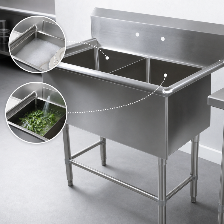 Product image #3 for John Boos Pro-Bowl 2-Compartment Stainless Steel Commercial Sink with 10-Inch Backsplash