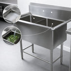 Thumbnail image #3 for John Boos Pro-Bowl 2PB20 2-Compartment Stainless Steel Commercial Sink, 20 x 20 x 12 Inch Bowls, 10-Inch Backsplash