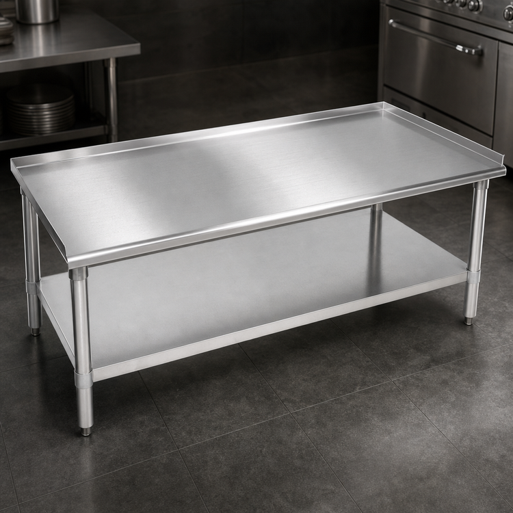 Product image #3 for John Boos 72 Inch x 24 Inch Stainless Steel Equipment Stand with 1-1/2 Inch Upturn on Back and Sides, Adjustable Undershelf