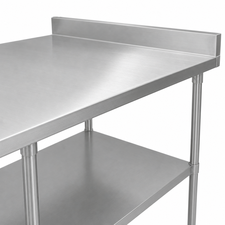 Product image #3 for John Boos Stallion 108" x 36" Stainless Steel Work Table with 5" Backsplash, Safety Edge and Undershelf