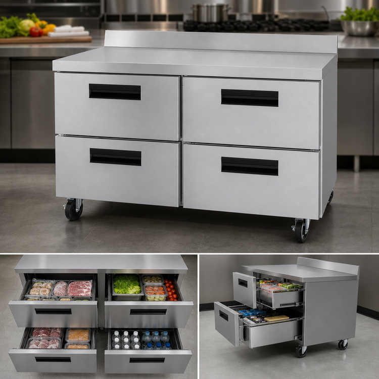 Product image #3 for Hoshizaki Steelheart 60-Inch Two-Section Worktop Refrigerator with 4 Drawers, 15.1 Cu. Ft.