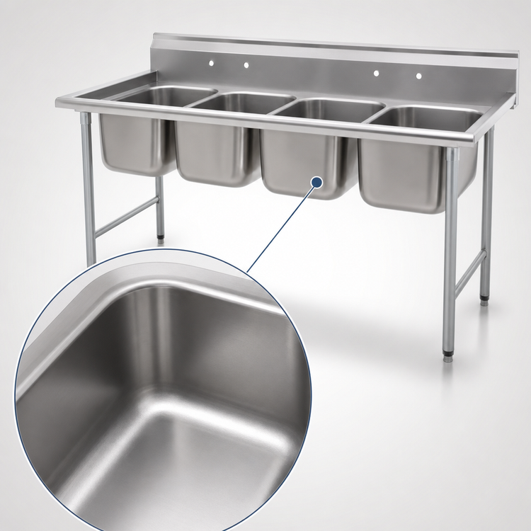 Product image #3 for Eagle Group 414-18-4 Coved Corner Four-Compartment Sink