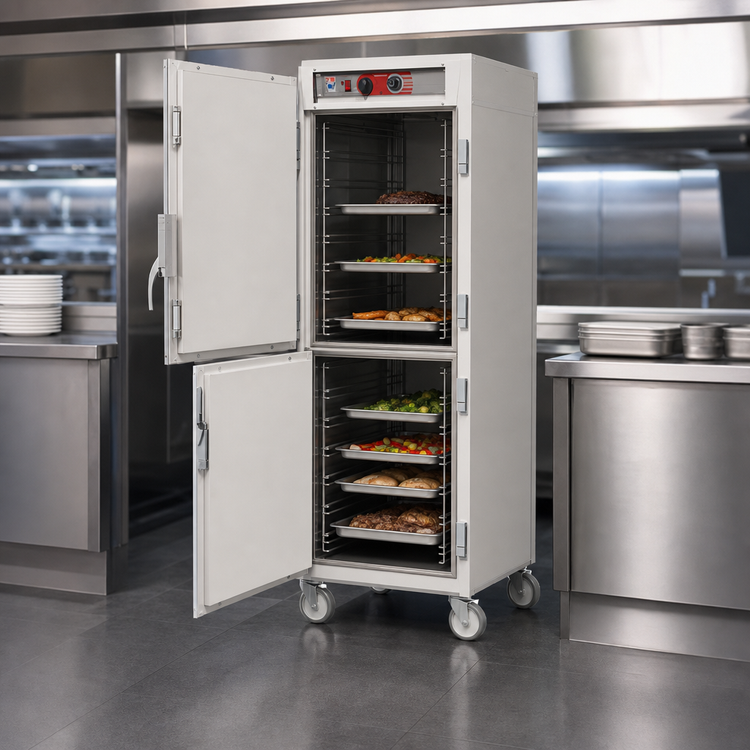 Product image #3 for Metro C5 6 Series Mobile Full-Height Pass-Thru Heated Holding Cabinet with Solid Dutch Doors, Universal Wire Slides, 17 Sheet Pan Capacity
