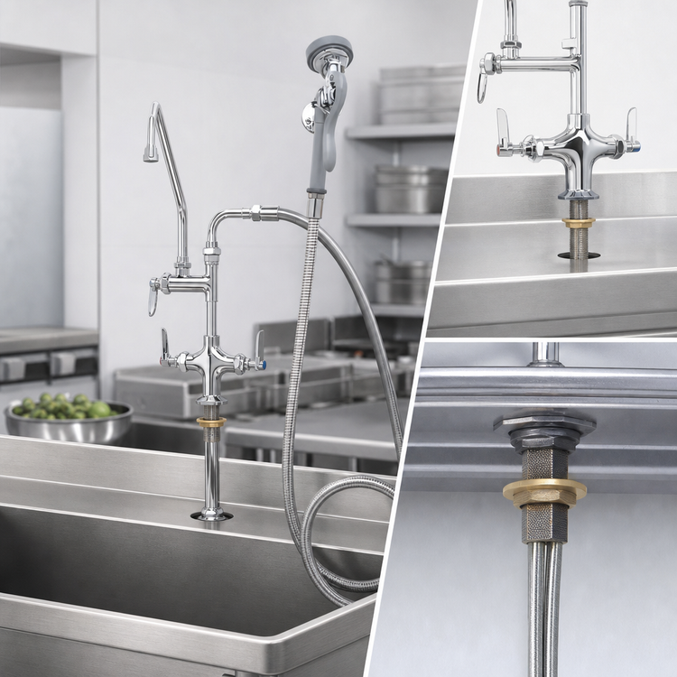 Product image #3 for T&S Brass Deck-Mount Pre-Rinse Add-On Faucet with 18-Inch Double Joint Swing Nozzle
