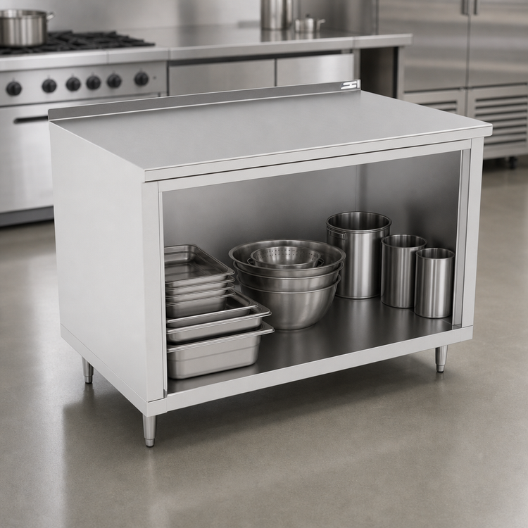 Product image #3 for John Boos Open Front Cabinet Base Work Table, 84 x 30 Inches, 16-Gauge Stainless Steel Top with 1-1/2-Inch Rear Riser