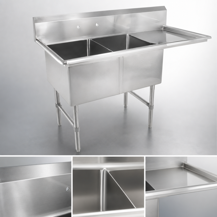 Product image #3 for John Boos B Series 2-Compartment Sink with Right Drainboard, 16-Gauge Stainless Steel