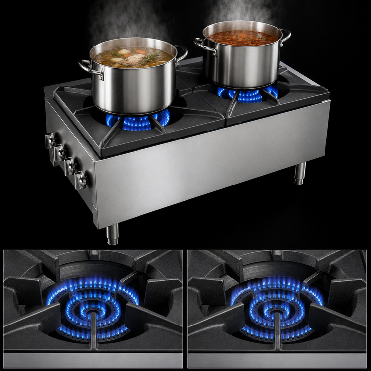 Product image #3 for Turbo Air Radiance 18-Inch Heavy Duty Gas Stock Pot Range with Storage Base, 158,000 BTU