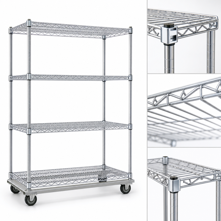 Product image #3 for EAGLEbrite 4-Tier Wire Shelving Dolly Truck with 36 x 18 Inch Shelves, Zinc Finish, Poly Casters