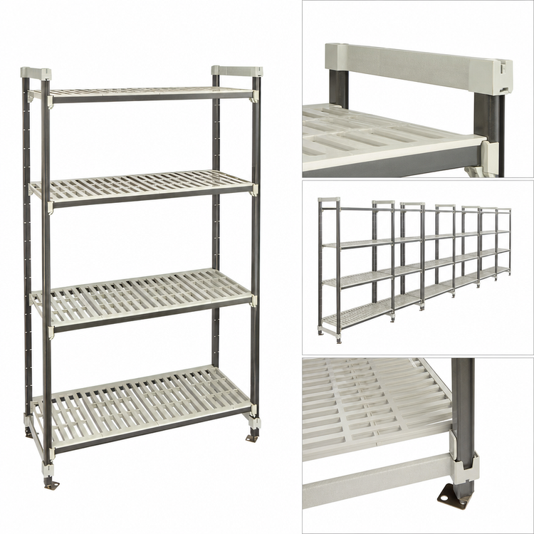 Product image #3 for Cambro Camshelving Elements XTRA High-Density Top Rail Stationary Starter Unit, 21 x 36 x 81 Inches, 4-Shelf Vented, Speckled Gray