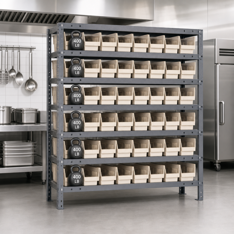 Product image #3 for Quantum Heavy-Duty Stationary Wire Shelving Unit with 7 Shelves and 48 Bins, 36 x 18 x 39 Inches