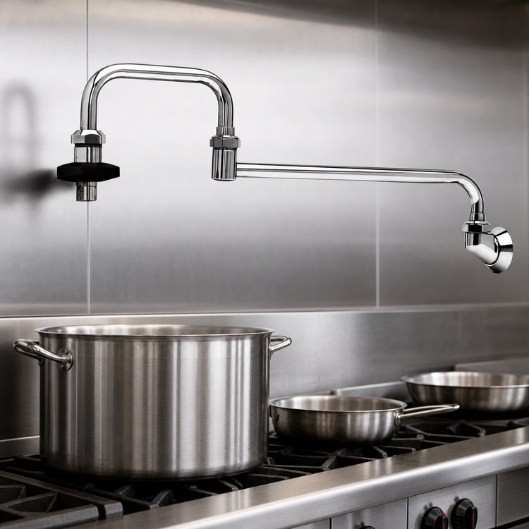 Product image #3 for T&S Brass Low-Lead Wall-Mounted Pot Filler Faucet with 18-Inch Double-Jointed Swing Nozzle