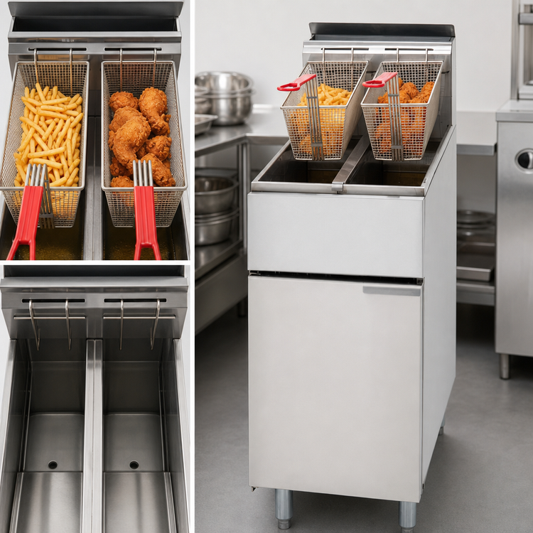 Product image #3 for American Range AF-25/25 Twin Vat Gas Floor Fryer, 25 lb. Per Vat, Stainless Steel