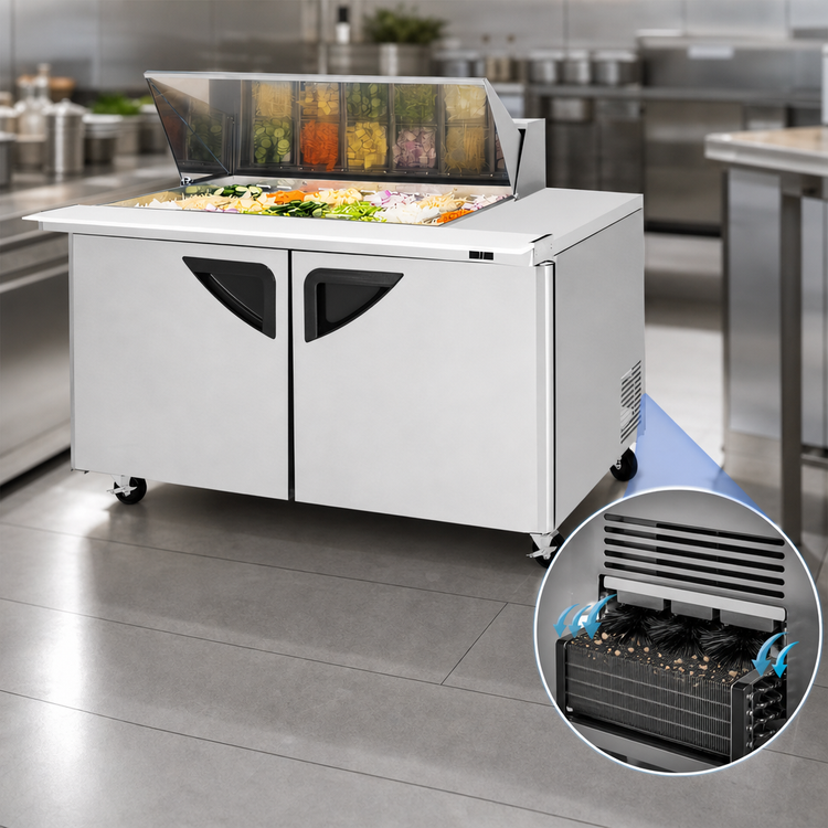 Product image #4 for Turbo Air Super Deluxe 60-3/8-Inch 2-Section Mega Top Sandwich/Salad Prep Table, 18-Pan, 19 Cu. Ft., Self-Contained