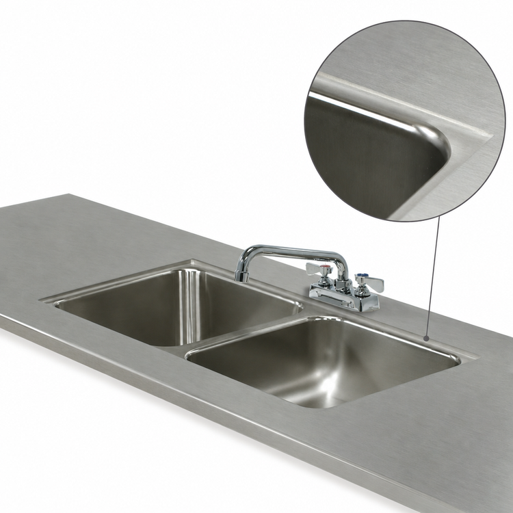 Product image #3 for Advance Tabco Double Bowl Welded Sink Table Top with 30 x 20 x 14 Inch Bowls