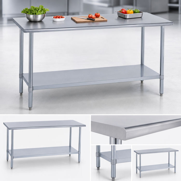 Product image #3 for Duke 60-Inch x 24-Inch Stainless Steel Work Table with Undershelf, Flat Top