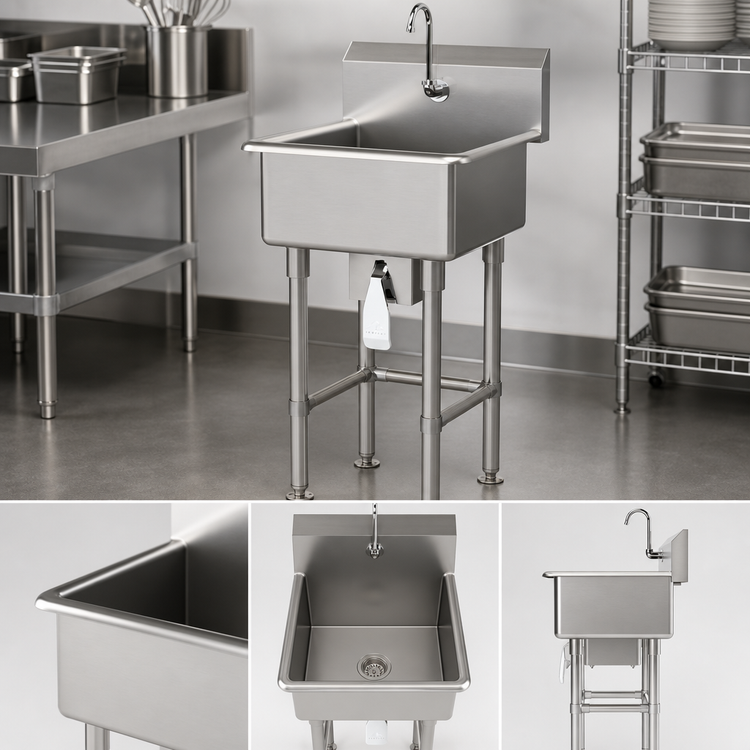 Product image #3 for Freestanding Stainless Steel Service Sink with Knee Valve and Gooseneck Spout