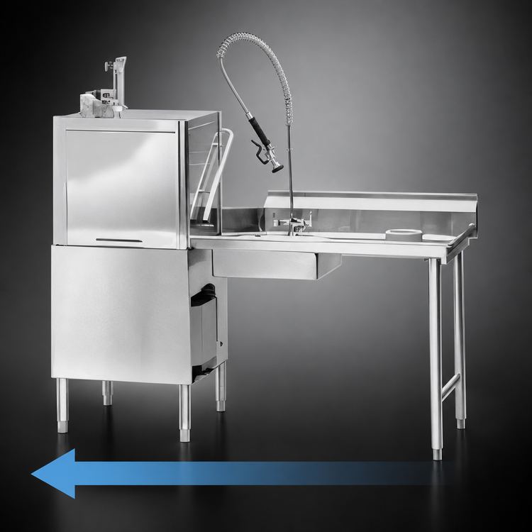 Product image #3 for Eagle Group 96-Inch Straight Soiled Dishtable with Right-to-Left Operation, 8-Inch Backsplash, and Pre-Rinse Sink