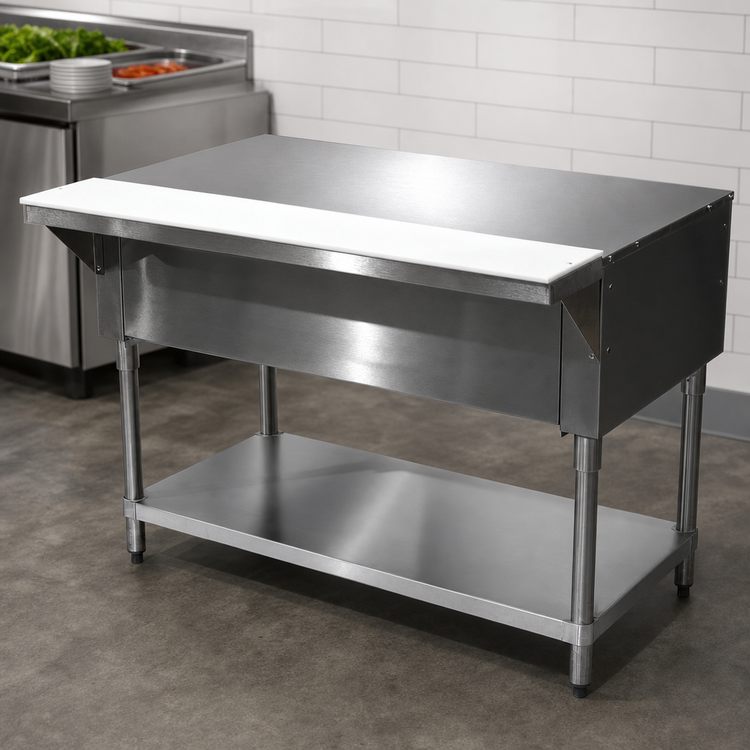 Product image #3 for Advance Tabco Triumph (Supreme) Solid Top Utility Station Table with Poly Cutting Board and Open Shelf Base, 47-1/8" W x 30-5/8" D