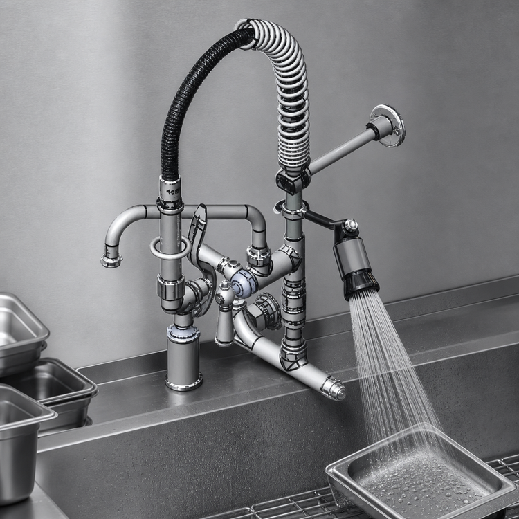 Product image #3 for T&S Brass Mini Wall-Mount Pre-Rinse Unit with Low Flow Spray Valve, 8-Inch Swing Nozzle, and Vacuum Breaker