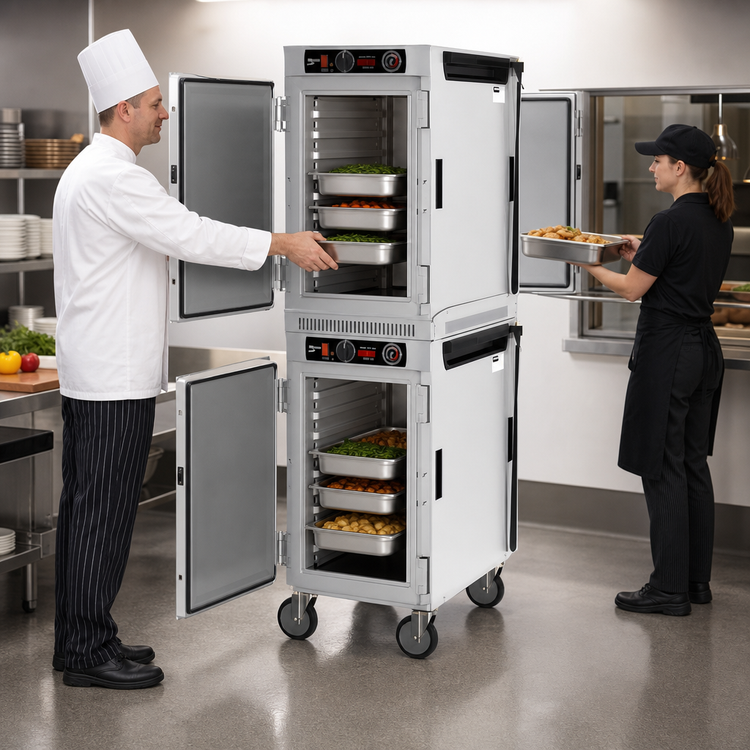 Product image #4 for Metro HotBlox Narrow Mobile Dual-Cavity Pass-Thru Insulated Holding Cabinet, 16-Pan, Analog, Solid Doors