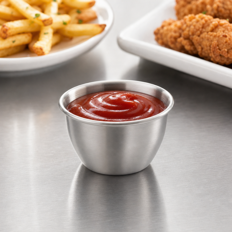 Product image #3 for American Metalcraft 8 oz Round Stainless Steel Sauce Cup, Satin Finish